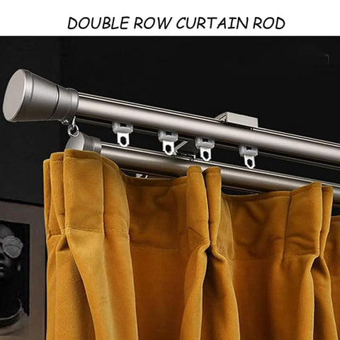 Double Curtain Rod Set Wall Mounted Heavy Duty Track With Silent Rollers, Sliding Drapery System For Windows, Gold Finish 1.8m showing sheer and blackout curtains