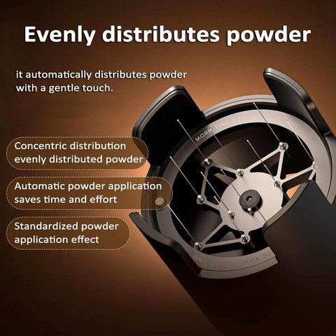 Built Different Electric Espresso Stirrer And Puck Distribution Tool with 58mm precision needle disc, showing automatic powder distribution mechanism.