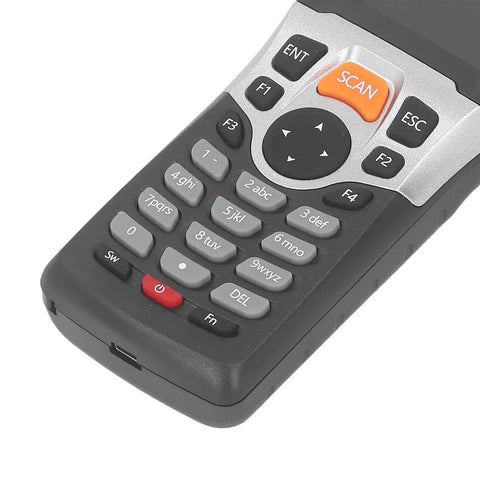 Close-up of keyboard on Wireless Barcode Scanner With 2.2 Inch Color TFT Screen For Quick Warehouse Inventory Tracking 1D Barcodes Portable USB Data Collector USB Cable Included For Reliable Data Transfer And Easy Charging On The Go