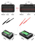 Diagram showing connectors and dimensions of 10 Channel 2.4GHz RC Transmitter With FS-iA6B Receiver, i6X Compatible Controller