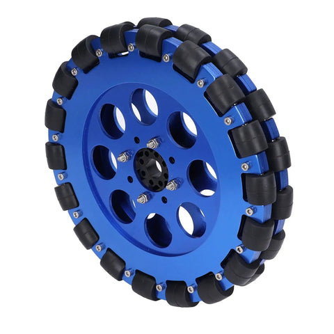 8 inch Omni Wheel Dual Set For DIY Robotics with blue aluminum hub and 18 silicone rollers
