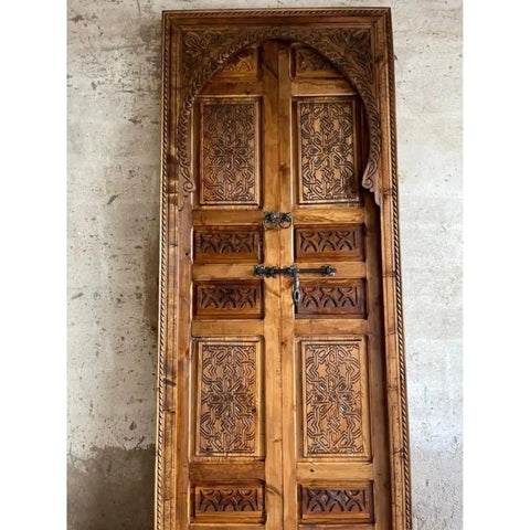 Hand Carved Barn Door For Farmhouse Style Solid Wood Sliding Or Hinged Interior Door, Double Or Single Rustic Wood Door