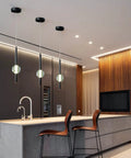 Black Modern Pendant Light Fixtures Set Of 3 Dimmable LED Mini Pendants With Crystal Accents over kitchen island