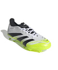 Predator League Soccer Cleats For Unisex On Firm Ground And Multi Ground, White Black Lucid Lemon, Size 4.5, side view showing design.