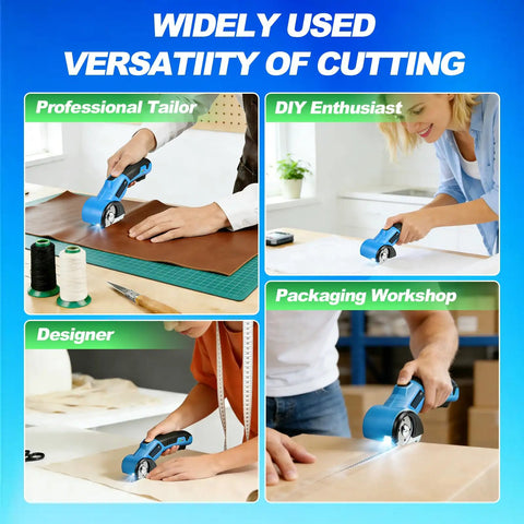 Heavy Duty Electric Scissors For Cardboard Cutting Cordless Rechargeable Box Cutter With Tungsten Steel Blade 260Rpm High Speed Power Tool cutting through various materials in different settings.