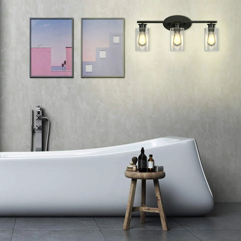 Bathroom with wall lamp featuring Three Pack 6 Inch Seeded Bubble Glass Light Shades With 4 Inch Top And Bottom Diameters And 1-5/8 Inch Fitter