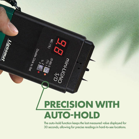 Person holding Pin Moisture Meter For Wood And Drywall Construction And Flooring With Auto Hold Humidity Detection