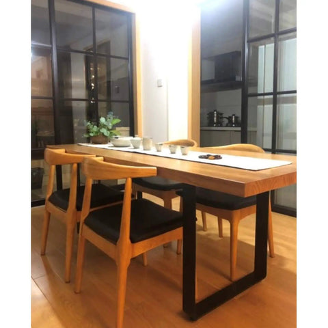 Heavy Duty Solid Steel Table Legs With Elegant Arc Shape And Glossy Silver Coating, No Sweat Cleaning Anti Slip Mounts For Kitchen Or Bathroom Fixes In 70X70CM, Hella Sturdy Supports, viewed in modern dining setting with wooden table and chairs.