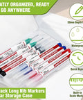 8-Pack Premium Long Nib Markers And Deep Hole Marker Pens Waterproof Construction Marking Tools With Built In Ruler in clear storage case