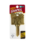 Brass House Key with ADA Friendly Large Head for Easy Grip, engraved home design, germ resistant brass, durable build, packaging view.