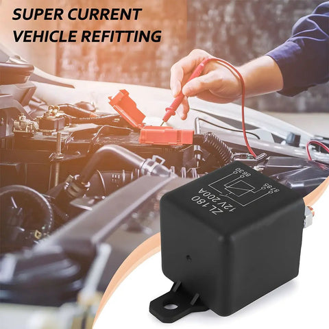 Heavy Duty 12 Volt Relay Switch 2 Pack 200 Amp SPST 4 Terminal Split Charge Starter Relay Built Tough Nylon Housing in vehicle.