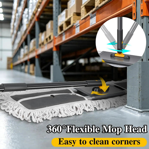 Score A Spotless Shine Daily With This Beast Mode 36 Inch Commercial Dust Mop Featuring A 62 Inch Adjustable Handle And Three Dense Washable Inserts For Easy Cleanin Across Hard Floors, showcasing a flexible mop head.