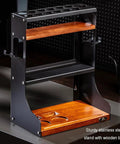 Heavy Duty Wall Mount Coffee Bean Storage Tower Three Tier Wooden Espresso Tool Rack with stainless steel and walnut base.