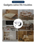 Collage showing uses of Beefy L Shaped Steel Corner Braces Set for shelves, desks, tables, bed frames, and cabinets.