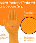 Close-up of Heavy Duty Orange Nitrile Gloves With Ultra Thick 8 Mil Diamond Textured Grip For Industrial Mechanics And Cleaning