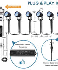 Low Voltage Landscape Lighting Kit 6 Pack 12V LED Outdoor Spotlights With Plug In Transformer, diagram of components and connections