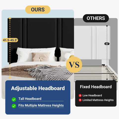 Queen Platform Bed Frame With Adjustable Velvet Headboard And Ultra Comfy Upholstery For Your Chilled Bedroom Sanctuary adjustable headboard comparison