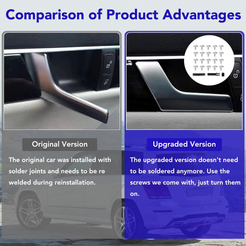 Comparison of Mercedes Benz Interior Metal Front And Rear Left Driver Side Matte Silver Door Handle Repair Kit with original version.