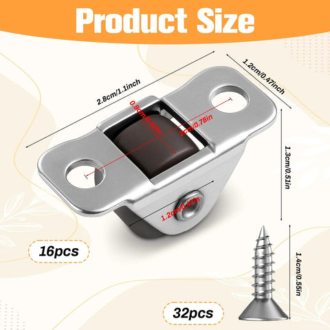 Image showing the dimensions of the Mini Half Inch Fixed Casters With Metal Top Plate, 16 Pack, Quiet Rubber Wheels For Small Furniture.