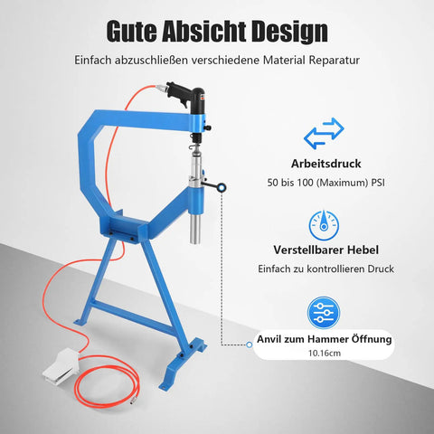 Badass Pneumatic Planishing Hammer With One Two Three Inch Anvils And Cast Iron Stand Featuring Foot Pedal Control For Auto Body Dent Repair And Sheet Metal Shaping On Steel Aluminum And Stainless