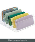Five-Section Plastic Purse Organizer For Bedroom Closet And Shelf Storage, Vertical Slim Clear Bin Holds Purses Wallets Clutches Sunglasses And Totes, Measures 11 X 11 X 3.58 In, For Dorms RVs Kitchens Craft Rooms, Durable Shatter-Resistant Plastic