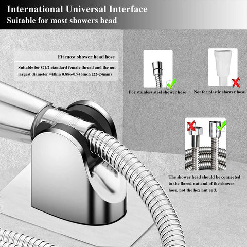 No Drill Shower Head Holder With Ultra Strong Adhesive Stick On Mount For Quick Mess Free Install Adjustable Wall Mount Bracket
