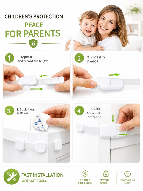 No Drill Cabinet Locks With 3M Adhesive For Childproofing Fridge, Toilet, Microwave And Washer, Anti Pinch Latches, Easy Reposition, Pink Pack Of 10 Today showing installation steps.