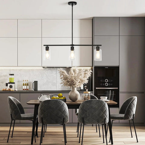 3 Light Black Kitchen Island Lighting Fixture Over Table Totally Modern Linear Chandelier With Clear Glass Shades Farmhouse Style
