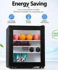 30 Liters Upright Freezer With Door Lock Compact Single Door Design Energy Efficient Chill Zone Clutch For Keeping Your Frozen Stash Frosty In Small Kitchen Or Office Spaces, showcasing fruits and coconut milk inside.