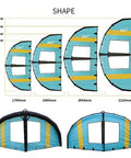 Portable Windsurfing Inflatable Wing With Window For Water Sports And Foil Surfing, size chart with shapes from 3m² to 6m²