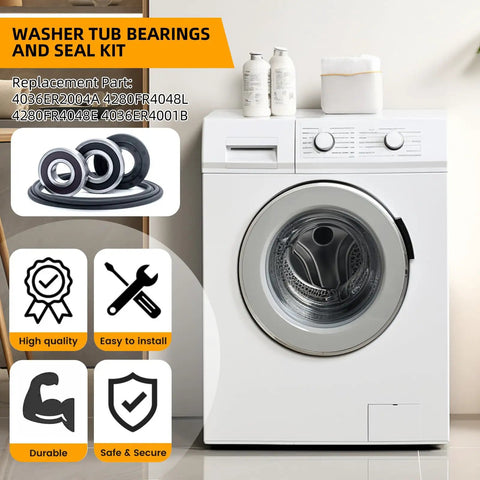 Drop In Front Load Washer Bearing Kit Fits LG Kenmore Sears Tub Bearings Seal Kit With Two Bearings Drum Gasket And Seal Ring Easy Install Replaces 4036ER2004A 4280FR4048L 4280FR4048E MAP61913707 4036ER4001B on front load washer