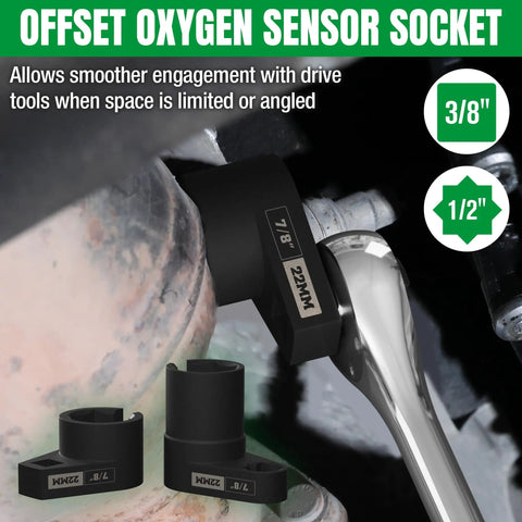 Close-up of offset oxygen sensor socket from Five Piece O2 Sensor Socket Kit For Auto Repair with 3/8" and 1/2" drives.
