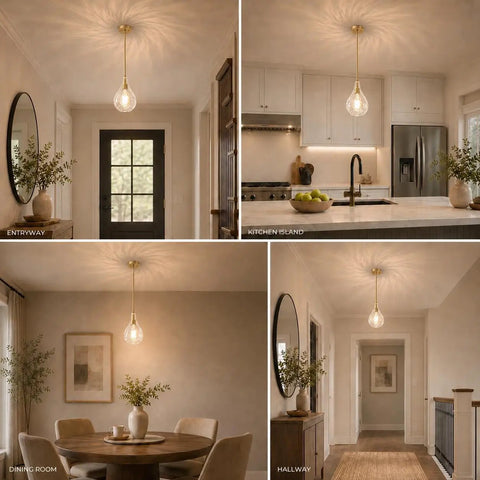 HXXLFONEDP Champagne Gold Pendant Light for Kitchen Island, Clear Glass in kitchen, dining room, hallway, and entryway.