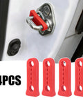 4pcs Heavy Duty Car Door Damper Buffer Sound Deadener Seal displayed on a car door striker plate, red premium rubber pads.