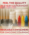 Epic Chemistry Set With 52 Hands On Experiments For Kids Aged 8 To 12 displayed with test tubes and colorful liquid bottles.