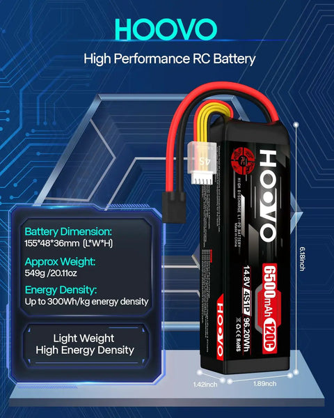4S LiPo Battery 6500mAh 120C RC Battery Pack With TR Plug 155x48x36mm lightweight design