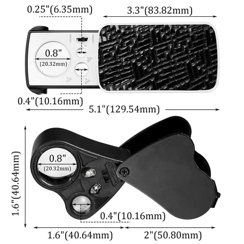 Two Pack Dope Illuminated Jewelers Loupe Set With 30X 60X 90X Magnifications UV Black Light And Bright LED Light