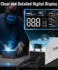 Welder using Six In One Dual Voltage MIG Welder 120V/240V Workhorse With Flux Core And Gas MIG Stick Lift TIG Spot Welding All In One Spool Gun Ready Portable Weld Machine With LED Display