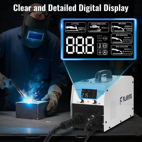 Welder using Six In One Dual Voltage MIG Welder 120V/240V Workhorse With Flux Core And Gas MIG Stick Lift TIG Spot Welding All In One Spool Gun Ready Portable Weld Machine With LED Display