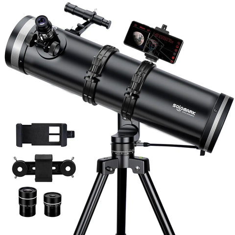 130mm Professional Astronomical Telescope With 650mm Focal Length For Bright Views Alt Az Mount With Fine Adjustment Dual Phone Adapters Moon Filter 65X