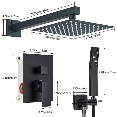 Top Tier Matte Black Rain Shower System With An Eight Inch Square Showerhead And Heavy Duty Brass Handheld Sprayer With Precision Pressure Valve To Stop Scald Risks For Chill Daily Showers
