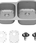 32-Inch Undermount 18-Gauge Stainless Steel Kitchen Sink Kit With 40/60 Double Bowl, T304 Grade Build, Chrome Nickel Guards