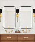 Dope Mid Century Modern Wall Sconce With Black Linen Cone Shade And Warm Brass Finish Slim Candle Wall Light With Elongated Stem