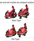 Rock Solid Top Tier Hydraulic Disc Brake Set Featuring Two Way Paddle Levers And Sturdy Aluminum Alloy Calipers for Front Rear mountain bike setup in bright red.