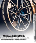 Stainless Steel Wheel Alignment Pin With M14x1.5 Thread beside car wheel, demonstrating bolt hole alignment tool