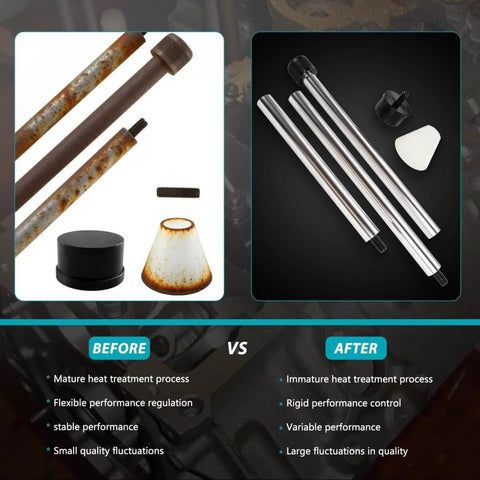 Cam Bearing Install Tool And Engine Cam Bearing Remove Kit For Chevy LS Engines Complete Installation And Removal Covers Most Domestic And Import Vehicles Pro Grade DIY Shop Tool with steel rods before and after treatment comparison.