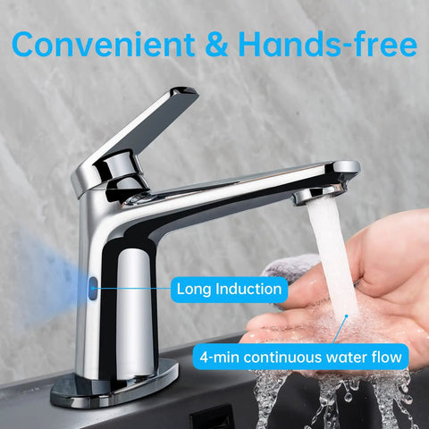 Hands Free Sensor Bathroom Faucet, Dual Temperature And Low Flow Water Control, 1 Or 3 Hole Mount, Chrome Finish