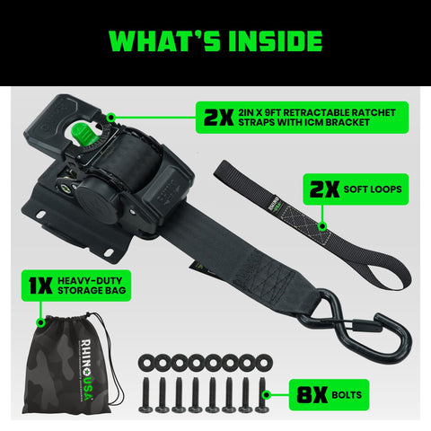 Bed Mounted Retractable Ratchet Straps For Ford Trucks 2015+ F-150 And 2017+ F-250 BoxLink Compatible Two Pack
