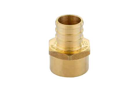 Pex 3/4 Inch By 1/2 Inch Female NPT Thread Adapter Barb Crimp Brass Fitting, single fitting side view