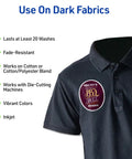 Dark Fabric Printable Iron On Transfer Paper For Inkjet Printers 8.5 By 11 Inches Five Sheets on black polo shirt with BBQ sauce logo.
